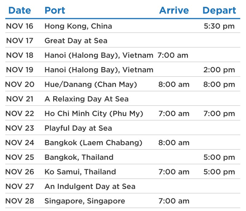 atlantis Asia cruise itinerary